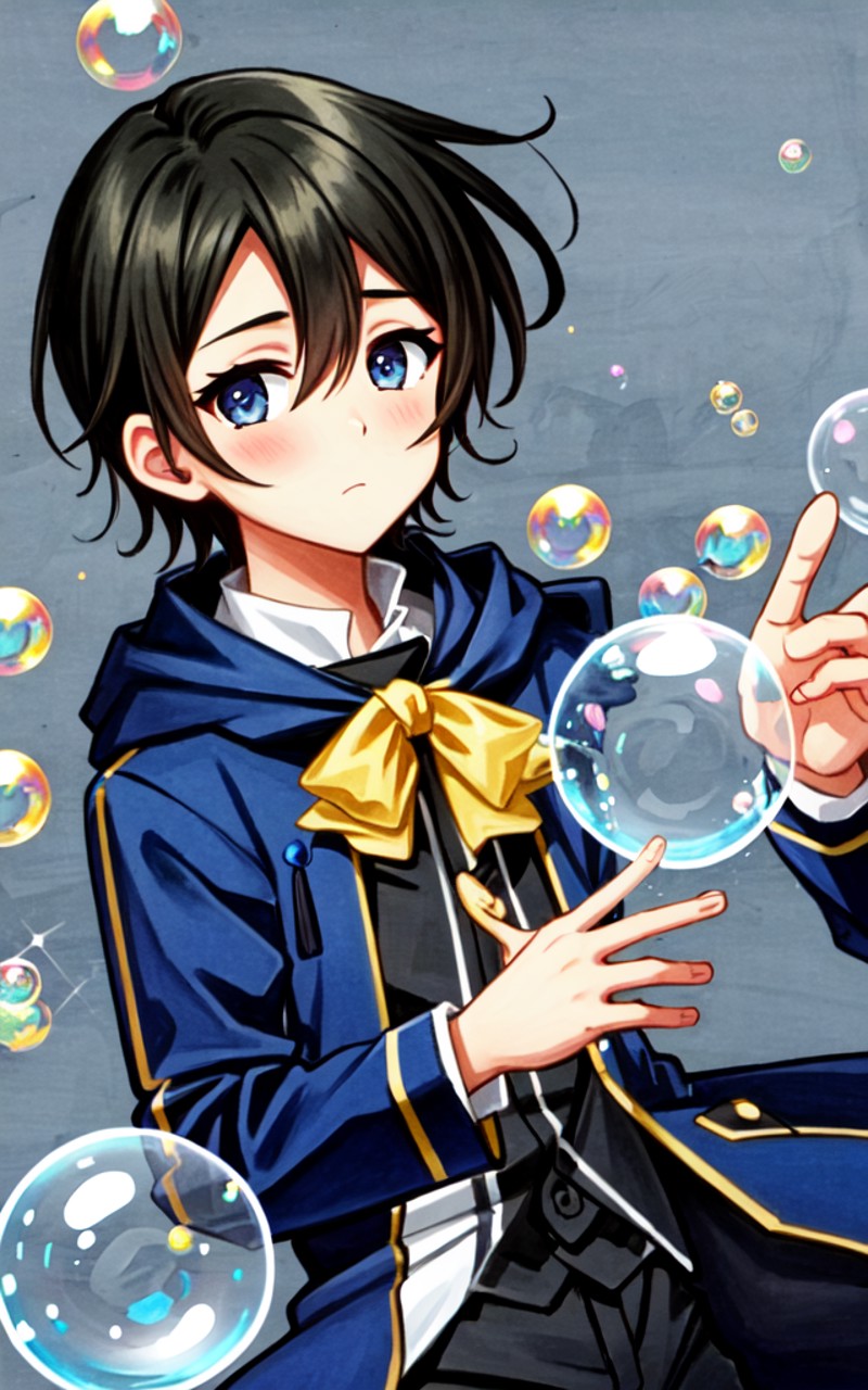 <lora:_bubbles07:1:> many lot of bubbles 1boy